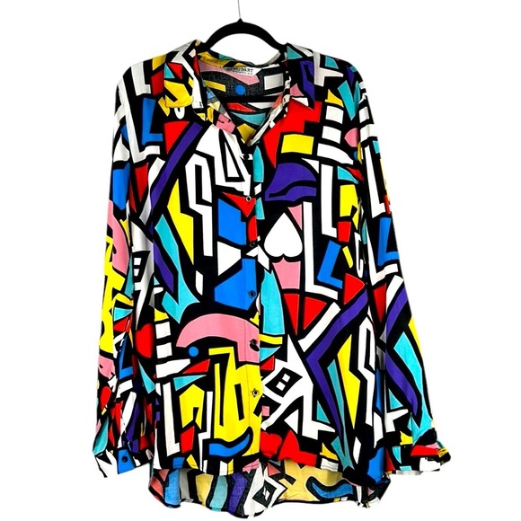 Big Dart 90's Y2K Retro Wearable Art Vintage Long Sleeve Multi-Colored Top Sz L - Picture 1 of 6